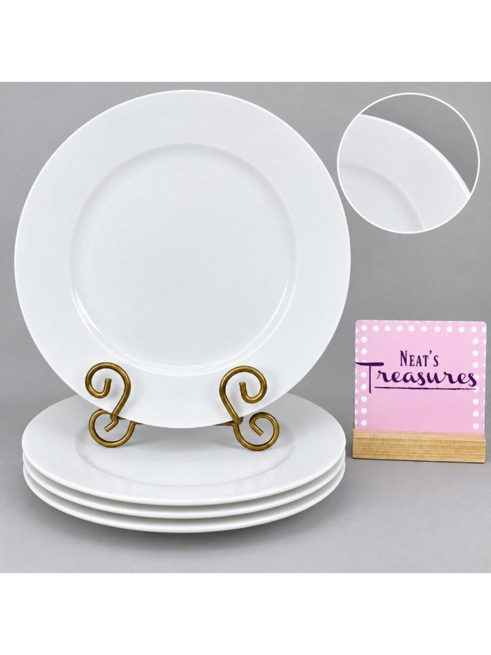 Mikasa LUCERNE WHITE Solid Undecorated Rim Smooth Bone China Dinner Plate Set 4
